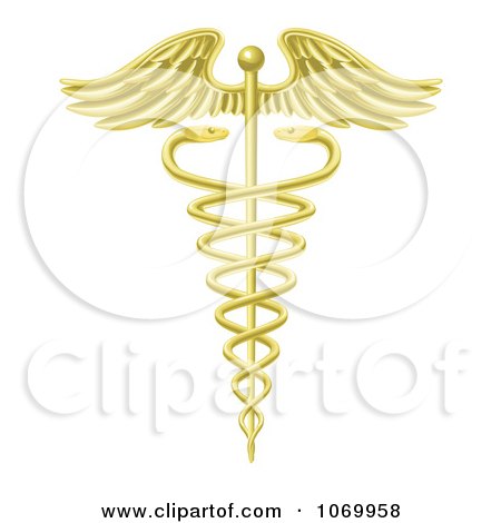 Clipart 3d Gold Caduceus Symbol - Royalty Free Vector Illustration by AtStockIllustration