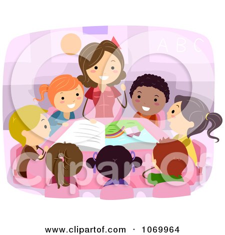 Download Clipart Teacher Reading To Diverse Stick Students - Royalty Free Vector Illustration by BNP ...