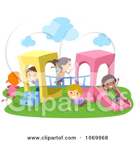Clipart Diverse Stick Students Playing On A Playground Structure - Royalty Free Vector Illustration by BNP Design Studio