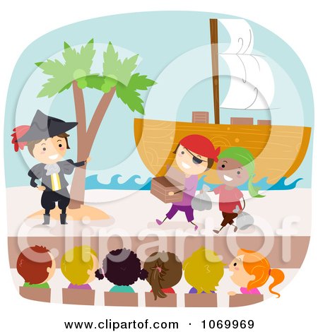 Clipart Diverse Stick Students Acting In A Pirates Play - Royalty Free Vector Illustration by BNP Design Studio