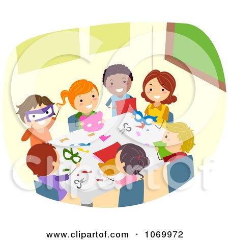 Clipart Diverse Stick Students Doing Crafts - Royalty Free Vector Illustration by BNP Design Studio