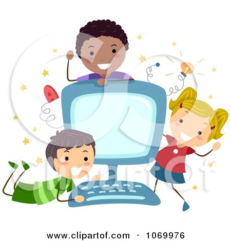 Clipart Diverse Stick Students Around A Computer - Royalty Free Vector Illustration by BNP Design Studio
