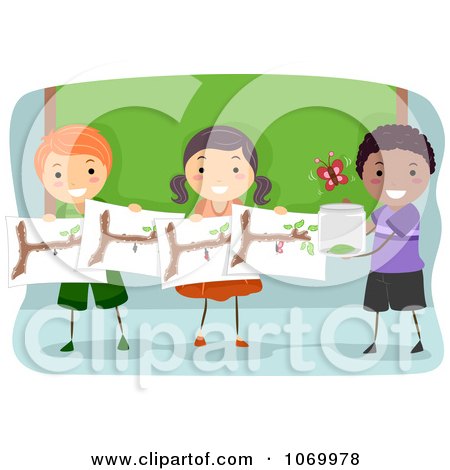 Clipart Diverse Stick Students Studying Butterflies - Royalty Free Vector Illustration by BNP Design Studio