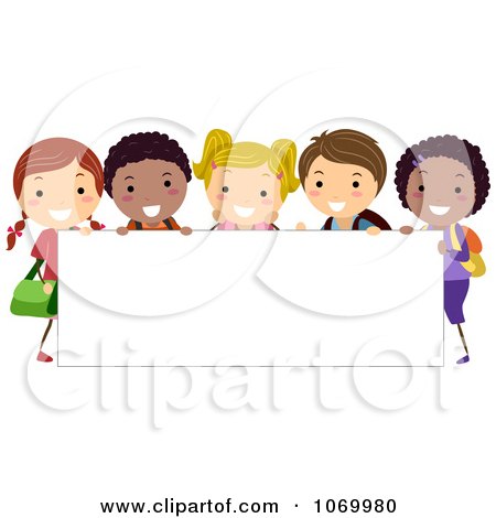 Clipart Stick Students Holding A Blank Banner 1 - Royalty Free Vector Illustration by BNP Design Studio
