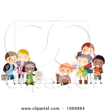 Clipart Stick Students Holding A Blank Banner 2 - Royalty Free Vector Illustration by BNP Design Studio