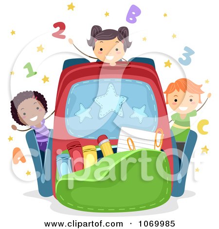 Clipart Diverse Stick Students Playing In A Backpack - Royalty Free Vector Illustration by BNP Design Studio