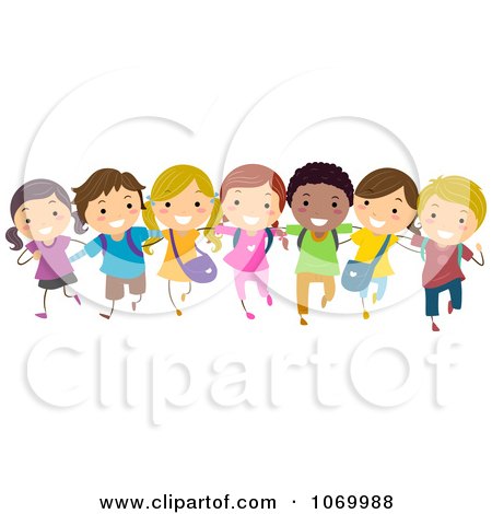 Clipart Diverse Stick Students In A Line - Royalty Free Vector Illustration by BNP Design Studio