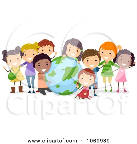 Clipart Diverse Stick Students With A Globe - Royalty Free Vector Illustration by BNP Design Studio