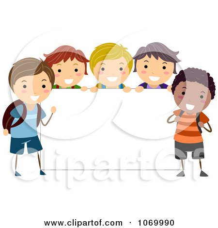 Clipart Stick Students Holding A Blank Banner 3 - Royalty Free Vector Illustration by BNP Design Studio