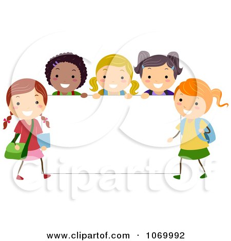Clipart Stick Students Holding A Blank Banner 4 - Royalty Free Vector Illustration by BNP Design Studio