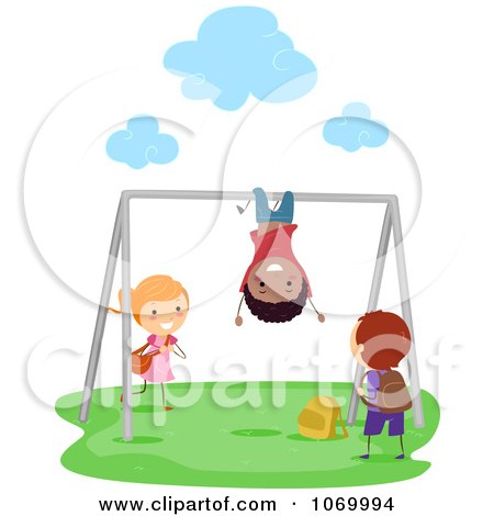 Clipart Diverse Stick Students Playing On The Monkey Bars - Royalty Free Vector Illustration by BNP Design Studio