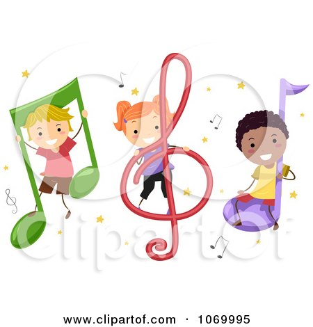 Clipart Diverse Stick Students With Music Notes - Royalty Free Vector Illustration by BNP Design Studio