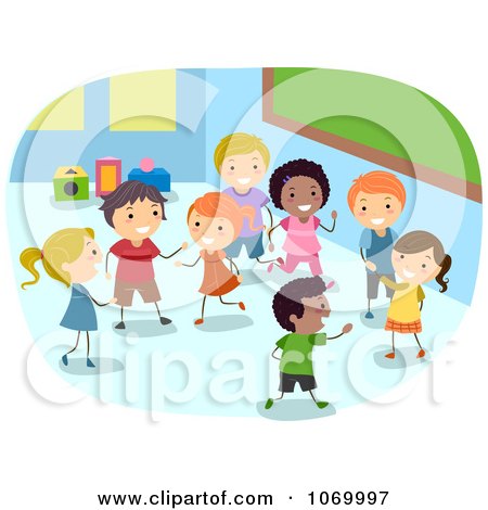 Clipart Diverse Stick Students Playing In A Class Room - Royalty Free Vector Illustration by BNP Design Studio