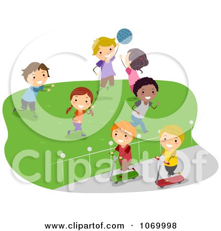 Clipart Diverse Stick Students Playing In A Field - Royalty Free Vector Illustration by BNP Design Studio