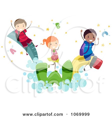 Clipart Diverse Stick Students Playing On School Items - Royalty Free Vector Illustration by BNP Design Studio