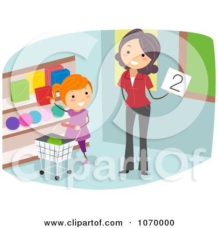 Clipart Stick Teacher Working With A Girl On Her Counting - Royalty Free Vector Illustration by BNP Design Studio