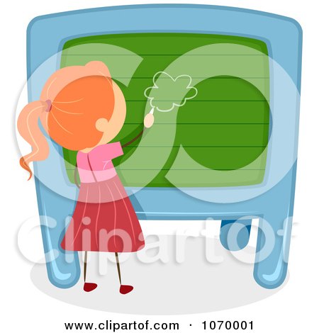 Clipart Stick Girl Drawing On A Chalk Board - Royalty Free Vector Illustration by BNP Design Studio