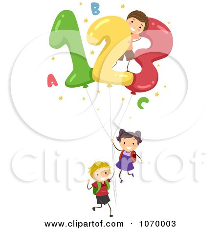 Clipart Stick Students With Number Balloons - Royalty Free Vector Illustration by BNP Design Studio