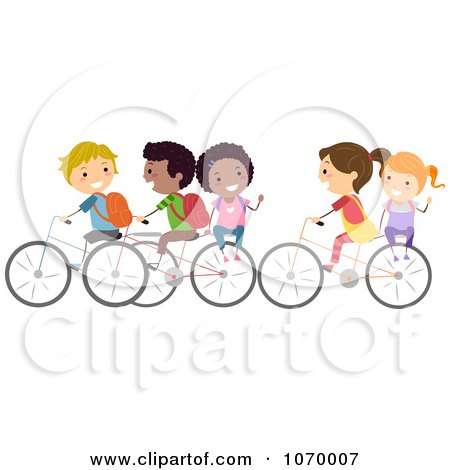 Clipart Diverse Stick Students Riding Bikes To School - Royalty Free Vector Illustration by BNP Design Studio