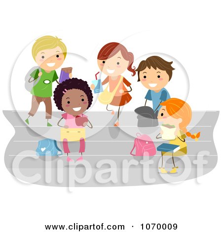 Clipart Diverse Stick Students Eating Lunch - Royalty Free Vector Illustration by BNP Design Studio
