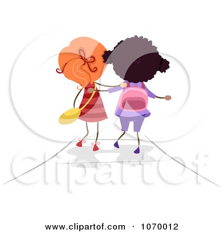 Clipart Diverse Stick Girls Walking To School - Royalty Free Vector Illustration by BNP Design Studio