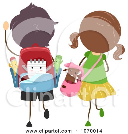 Clipart Stick Students Walking Together - Royalty Free Vector Illustration by BNP Design Studio