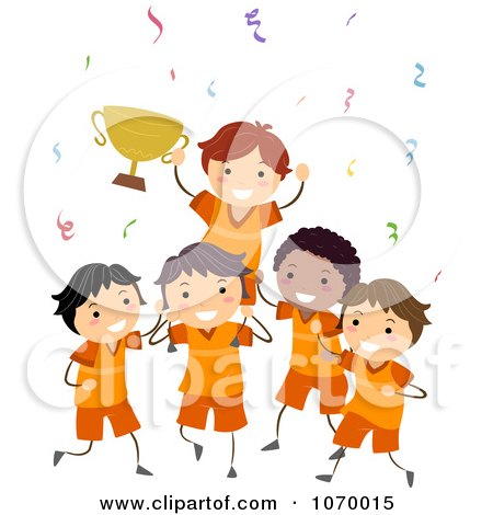 Clipart Boys Sports Team Holding A Trophy - Royalty Free Vector Illustration by BNP Design Studio