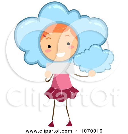 Clipart Stick Girl Reading A Cloudy Weather Forecast - Royalty Free Vector Illustration by BNP Design Studio