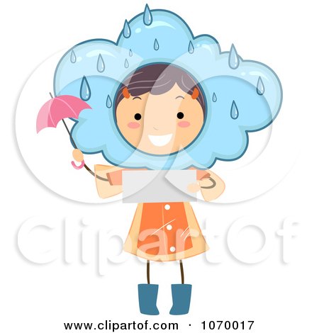 Clipart Stick Girl Reading A Rainy Weather Forecast - Royalty Free Vector Illustration by BNP Design Studio