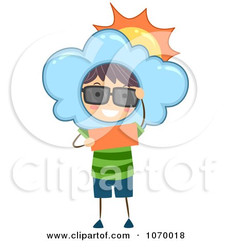 Clipart Stick Boy Announcing A Sunny Weather Forecast - Royalty Free Vector Illustration by BNP Design Studio
