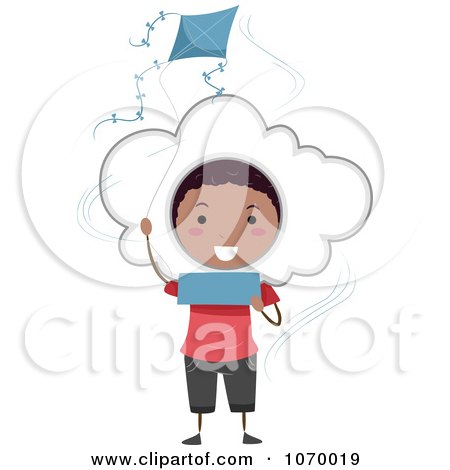 Clipart Stick Boy Announcing A Windy Weather Forecast - Royalty Free Vector Illustration by BNP Design Studio