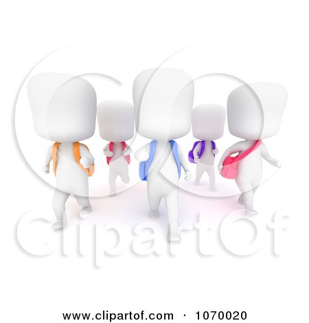 Clipart 3d Ivory Students Walking Together 2 - Royalty Free CGI Illustration by BNP Design Studio
