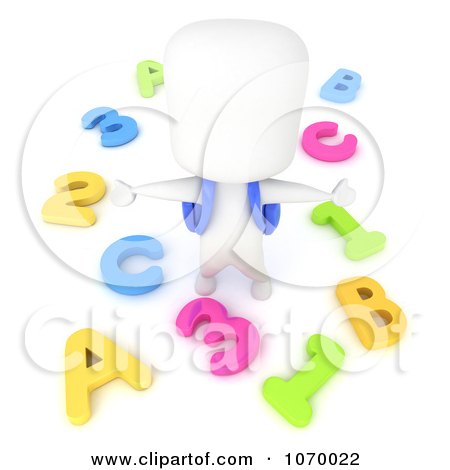 Clipart 3d Ivory Student With Letters And Numbers - Royalty Free CGI Illustration by BNP Design Studio