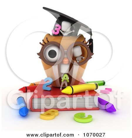 Clipart 3d Ivory Students Playing In An Owl School House - Royalty Free CGI Illustration by BNP Design Studio