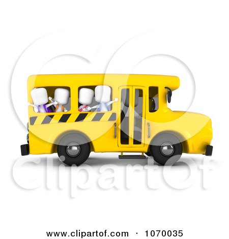 Clipart 3d Ivory Kids Waving On A School Bus - Royalty Free CGI Illustration by BNP Design Studio