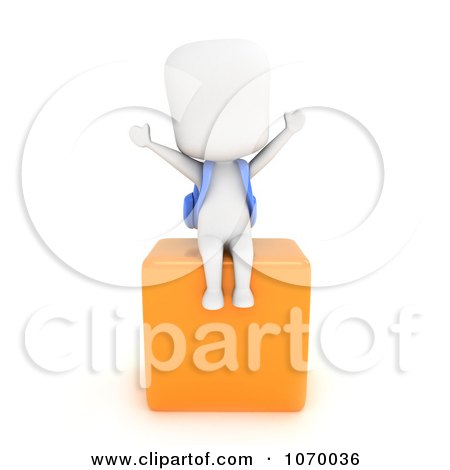 Clipart 3d Ivory School Boy Sitting On A Cube - Royalty Free CGI Illustration by BNP Design Studio