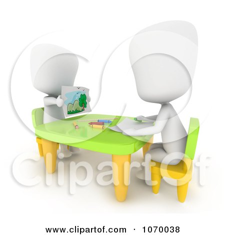 Clipart 3d Ivory Students Drawing In Art Class - Royalty Free CGI Illustration by BNP Design Studio