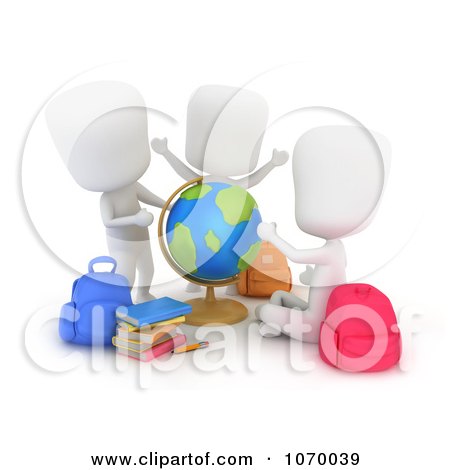 Clipart 3d Students Playing With A Desk Globe - Royalty Free CGI Illustration by BNP Design Studio