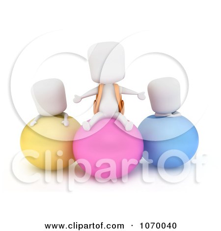Clipart 3d Ivory Students On Balls - Royalty Free CGI Illustration by BNP Design Studio