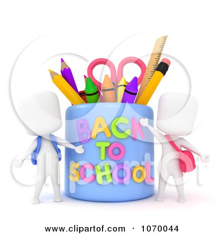 Clipart 3d Ivory Students By A Back To School Cup - Royalty Free CGI Illustration by BNP Design Studio