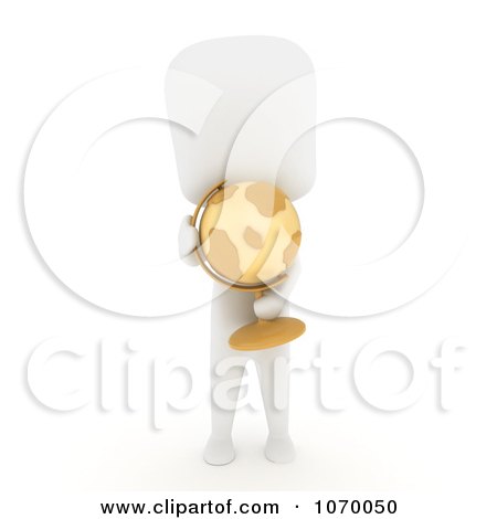 Clipart 3d Ivory Student Holding A Gold Globe - Royalty Free CGI Illustration by BNP Design Studio