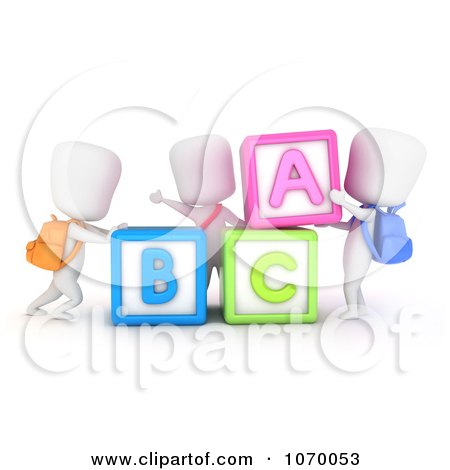 Clipart 3d Ivory Students With Letter Blocks - Royalty Free CGI Illustration by BNP Design Studio