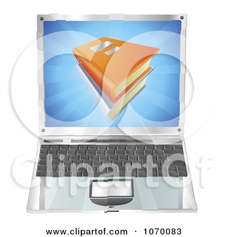 Clipart 3d Laptop And Books On The Screen - Royalty Free Vector Illustration by AtStockIllustration