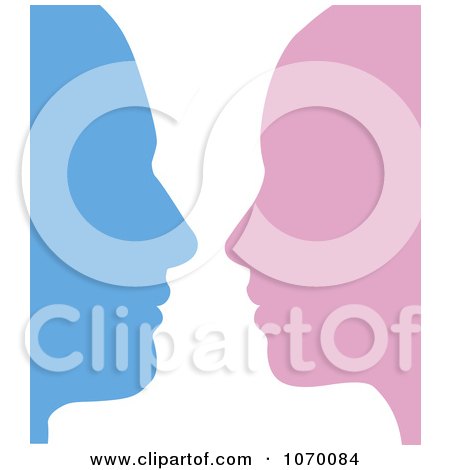 Clipart Male And Female Face Profiles Facing Each Other - Royalty Free Vector Illustration by AtStockIllustration
