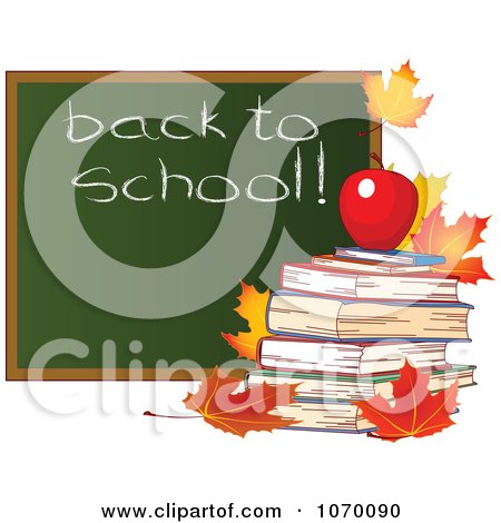 Clipart Autumn Back To School Chalk Board With Books - Royalty Free Vector Illustration by Pushkin
