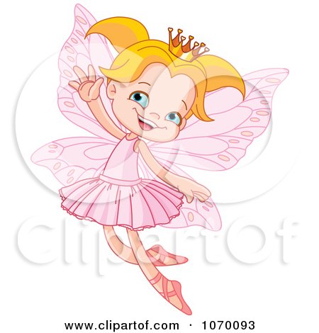 Clipart Happy Blond Fairy Princess Flying - Royalty Free Vector Illustration by Pushkin