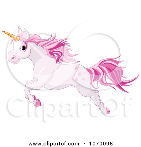 Clipart Pink Unicorn Leaping - Royalty Free Vector Illustration by Pushkin