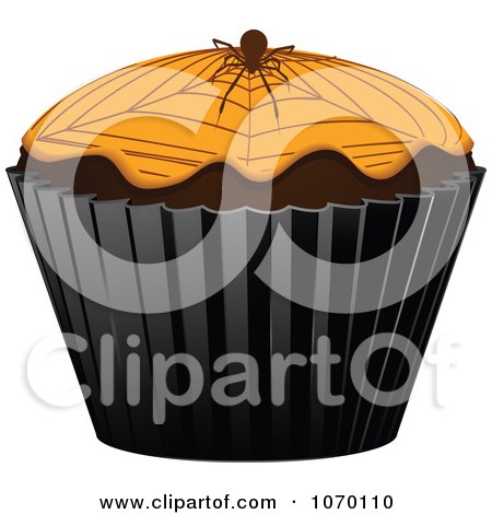 Clipart 3d Halloween Cupcake With A Spider - Royalty Free Vector Illustration by elaineitalia