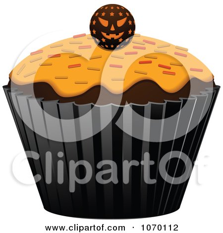 Clipart 3d Halloween Cupcake With A Jackolantern - Royalty Free Vector Illustration by elaineitalia