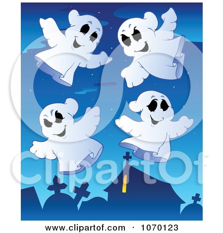 Clipart Spooky Halloween Ghosts In A Cemetery - Royalty Free Vector Illustration by visekart